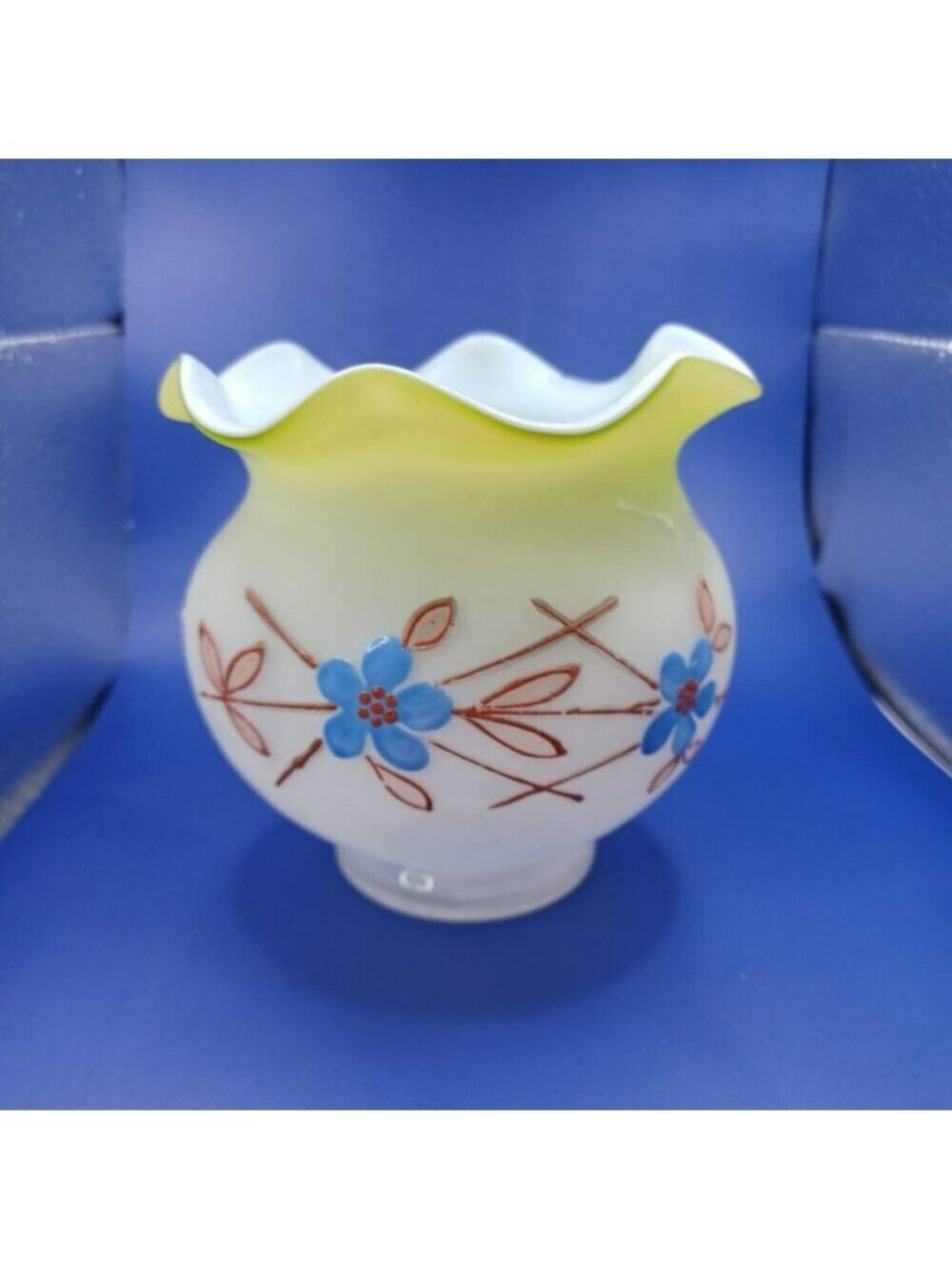 Vintage Fenton Satin Custard Hand-painted Bowl/Vase Ruffled Edge